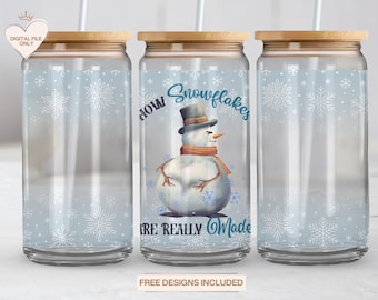Divertente pupazzo di neve Libbey Glass Can Wrap: Natale Sublimazione PNG (download digitale)