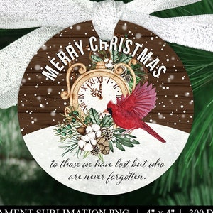 Roter Kardinal-Denkmalverzierung PNG, Rundes Weihnachten PNG, Nie vergessene Erinnerungs-Sublimationsdesign, druckbar in liebevoller Erinnerung PNG