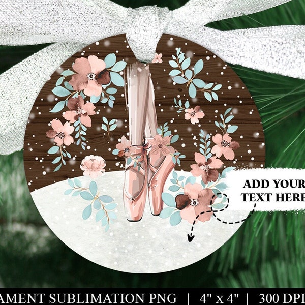 Peach Ballerina Ornament PNG, Ballet Ornament Sublimation Design, Dancer Christmas Ornament Template, Printable Floral Xmas Image Sublimate