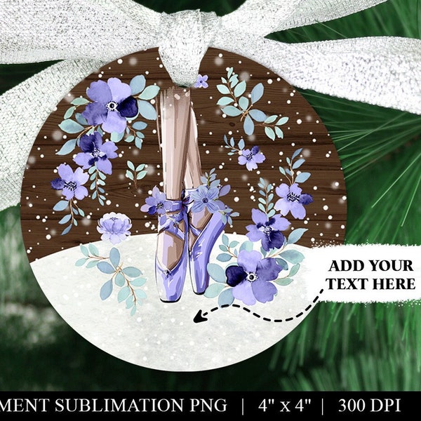 Purple Ballerina Ornament PNG, Ballet Ornament Sublimation Design, Dancer Christmas Ornament Template, Printable Floral Xmas Image Sublimate