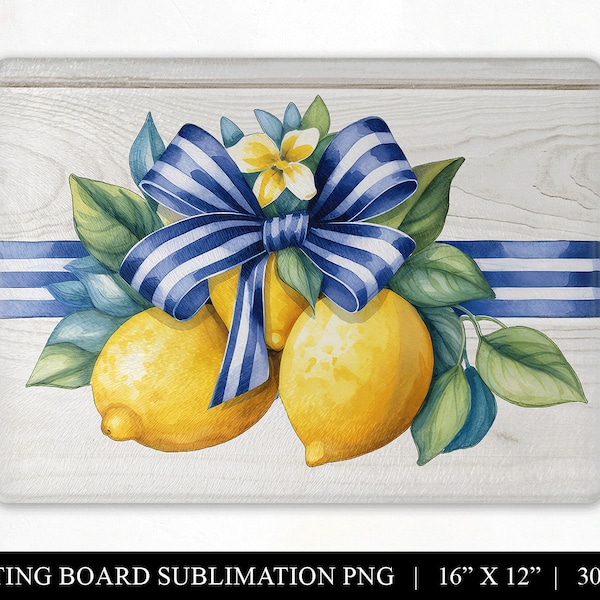 Farm Fresh Lemons Cutting Board Design for Sublimation, Rustic Farmhouse Cutting Board, Commercial Use Digital Download Chopping Board PNG