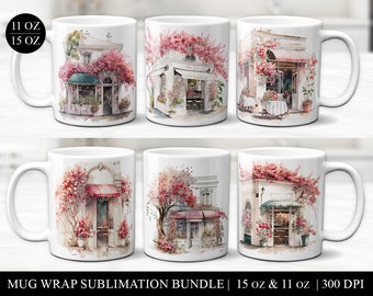 Canecas de café parisiense em aquarela com sublimação (download digital)