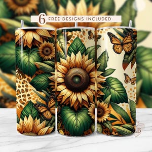 Sunflower Leopard Print Tumbler Wrap: Seamless 20oz Skinny Design (PNG Digital Download)