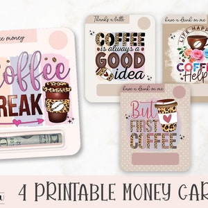 Billets de banque à imprimer pour le café, billets pour le café, cartes de remerciement pour le café, porte-cartes cadeaux, impression puis découpe de fichiers PNG, motifs variés