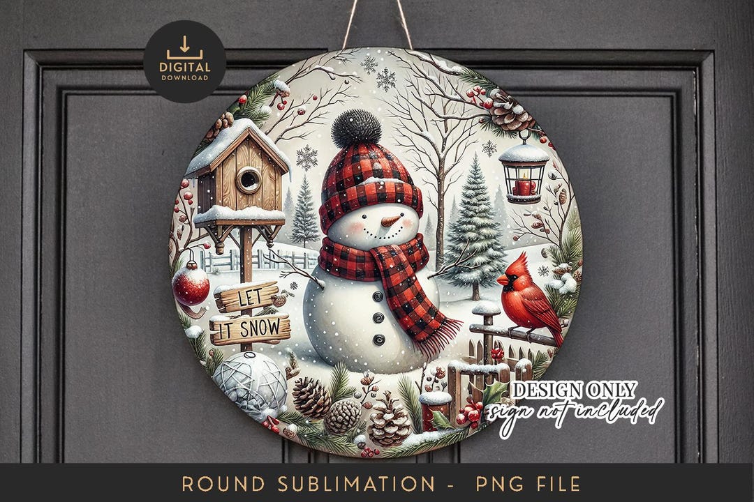 Round Sign Sublimation PNG – Snowman Winter Door Hanger Digital ...