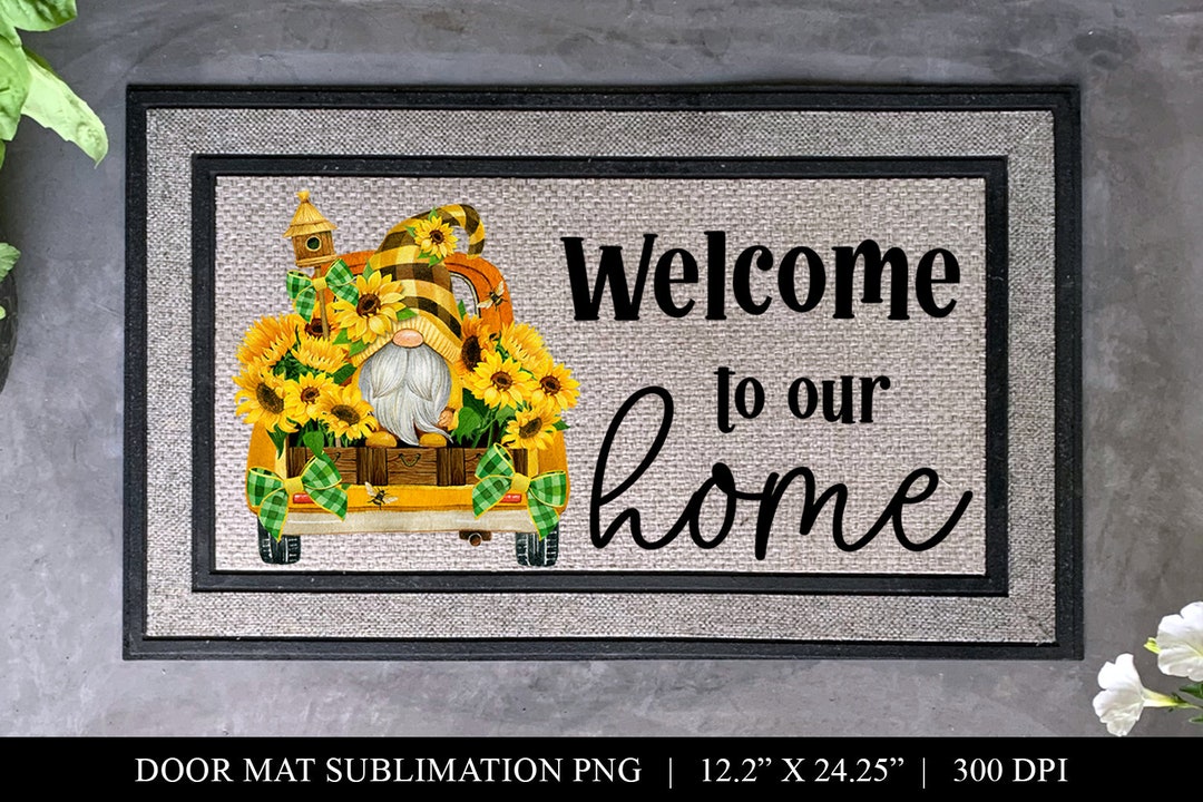 Sunflower Gnome Door Mat Sublimation, Gnome Front Door Rug PNG