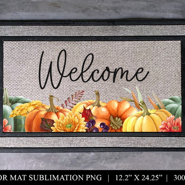 Fall Pumpkins Door Mat Sublimation, Fall Front Door Rug PNG, Welcome Mat Sublimation Design, Sublimation Door Mat, Floor Mat PNG