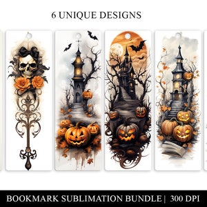 Instant Download Printable Halloween Bookmarks Set, Digital Download Vintage Halloween Bookmark PNG, Halloween Sublimation Bookmarks Bundle
