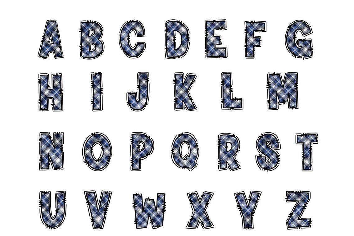 Blue Plaid Alphabet PNG Letters A to Z and Numbers 0 to 9 Buffalo Check ...