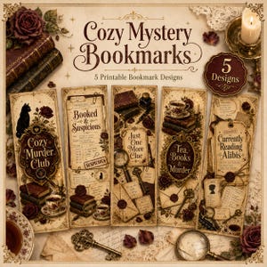 Cozy Mystery Bookmark Bundle, Printable Murder Mystery Bookmarks, Bookish Digital Download Gift for Readers