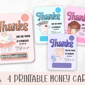 Cute Tooth Fairy Money Cards, Printable Tooth Fairy Money Cards, Tooth Fairy Gift Card Holders, Print Then Cut Tooth Fairy PNG Design Files