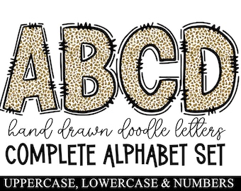Leopard Print Doodle Letters: White & Gold Alpha Set (Digital Download)