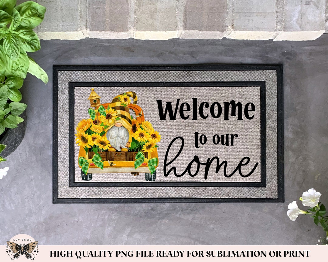 Sunflower Gnome Door Mat Sublimation Gnome Front Door Etsy