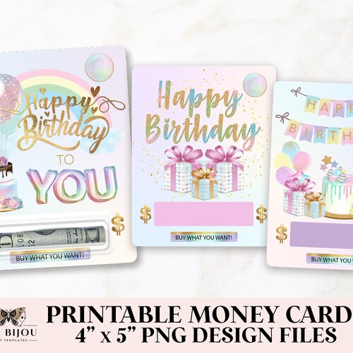 Printable Birthday Money Card Holder Money Card Bundle Print - Etsy