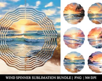 Beach Scene Wind Spinner Sublimation Bundle - 6 Digital Download PNG Designs