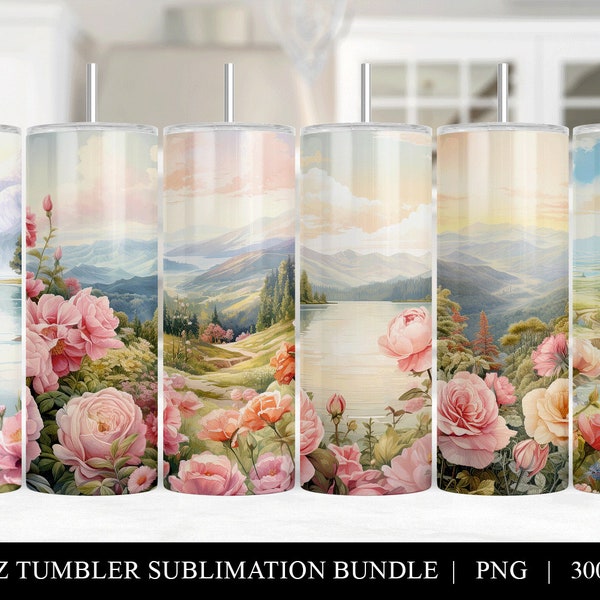 Rose Garden Tumbler PNG Sublimation Bundle, 20oz Floral Skinny Tumbler Wraps, Roses Straight Tumbler PNG Digital Design Download