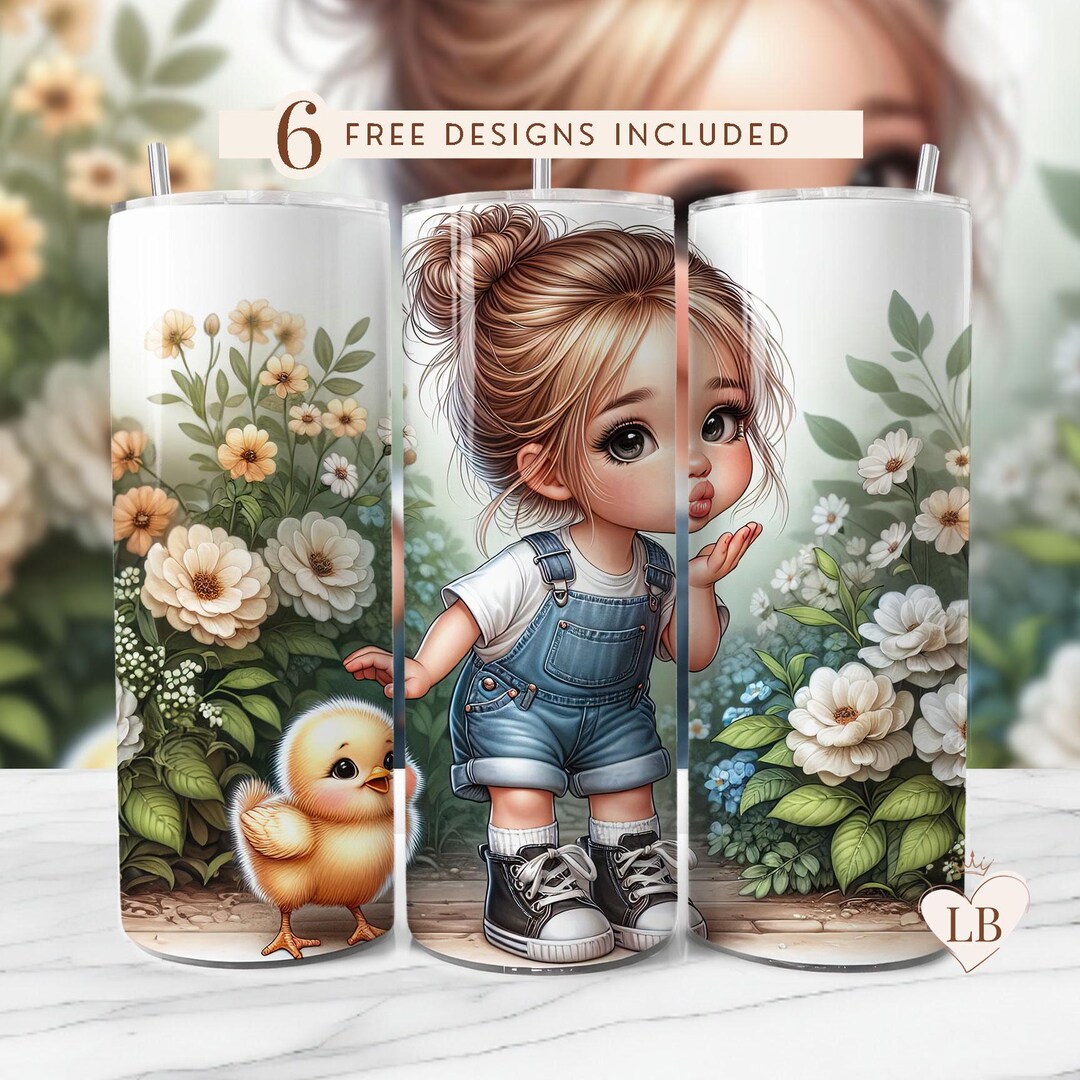 Chicken Tumbler Wrap, Cute Girl and Baby Chicken 20 Oz Skinny ...