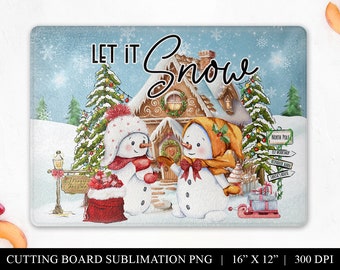 Snowman Christmas Cutting Board Sublimation Design (Digital Download)