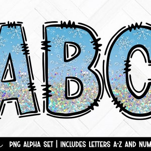 Doodle Letras Png, Alfabeto De Natal, Floco De Neve Azul Glitter Desenhado Letras Maiúsculas E Números, Letras De Inverno, Fonte Clipart