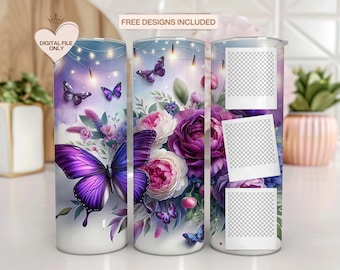 Butterfly Garden 20 Unzen Tumbler Wrap: Fotorahmen Sublimationsdesign (PNG Digital Download)