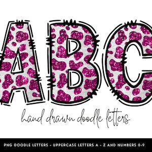 Alphabet empreinte vache paillettes roses PNG, Doodle lettres Clipart, police Western dessinée à la main, sublimation Alpha Pack A-Z 0-9, police numérique artisanale