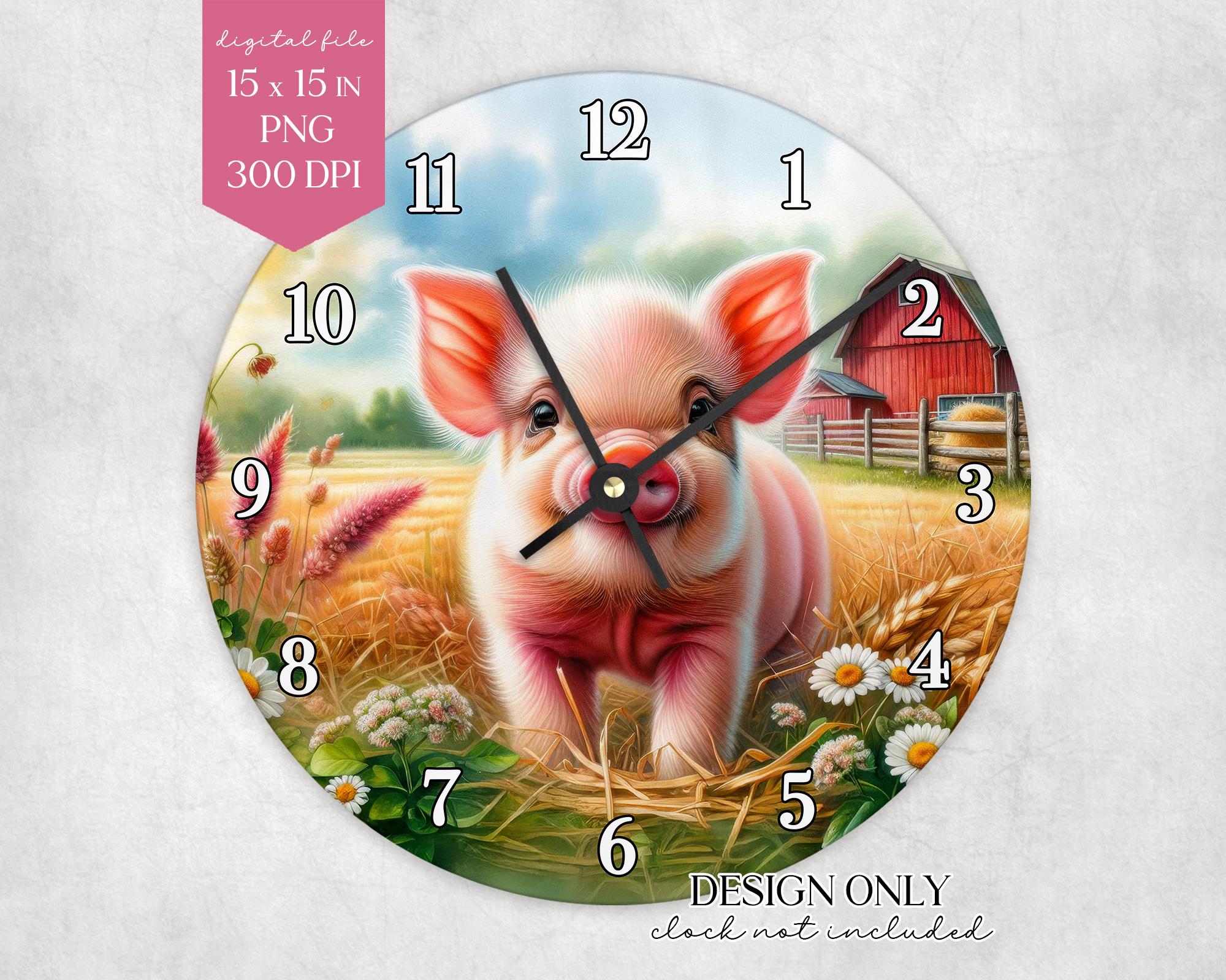 Pig Clock Face PNG: Farmhouse Kitchen Printable Art (15x15in Digital ...