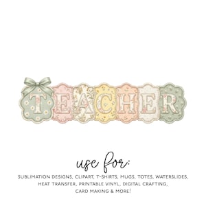 Grandmillennial Teacher Quilt Patch Sublimation PNG