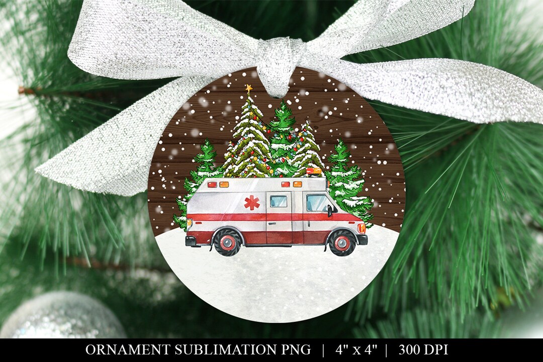 Customizable Ambulance Ornament Christmas Sublimation Designs