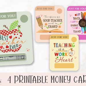 Printable Teacher Money Card Bundle, Print Then Cut Teacher Gift Card Holder, Best Teacher Ever, Teacher Cash Cards, Cute Gift For Teacher