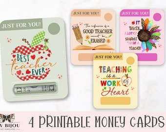 Printable Teacher Money Card Bundle: Retro Gift Card Holders (Digital Download)