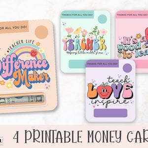 Retro Teacher Printable Card, Teacher Money Card Holders, Print Then Cut Lip Balm Money Cards, Teacher Gift Card Holders
