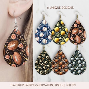 Sports Teardrop Earring Sublimation Bundle, 6 Unique Designs , Digital Download for DIY Crafting, Baseball, Basketball, Soccer, Tennis, Golf