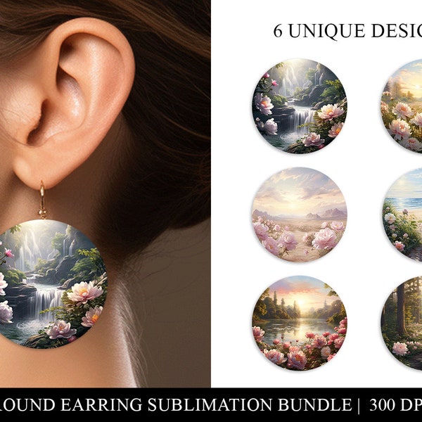 Peony Round Earring Sublimation Design Bundle, Fantasy Earring Designs, Sublimation Round Floral Earring Png Instant Digital Download