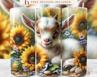 Goat Tumbler Wrap PNG - Farm Animal Design - 20oz Skinny Tumbler - Digital Download for Sublimation