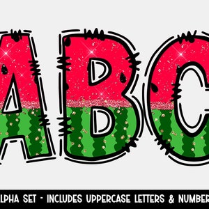 Letras de doodle de melancia, alfabeto de frutas fofas, fonte de melancia, letras de fruta alfa png, uso comercial, doodle desenhado à mão, alfabeto de verão