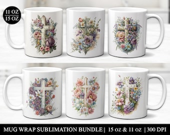 Floral Cross Easter Mug Sublimation Designs (Digital Download)