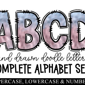 Pink & Blue Glitter Doodle Letters Png, Individually Saved Png, Ombre Alpha Set, Scribble Letters, Letters  Numbers Png, Hand Drawn Letters