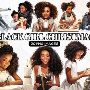 Black Girl Christmas Clipart, Black Woman Christmas Clipart, Black Girl Magic, Afro Girl Clipart, African American Girl Xmas Clipart