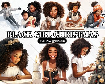 Black Girl Christmas Clipart: Afro Holiday PNG Bundle