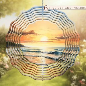 Beach Sunset Wind Spinner Sublimation Design PNG (Digital Download)