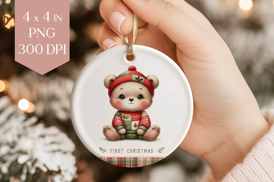 Baby Bear First Christmas Ornament PNG, Watercolor Cub (digital File ...