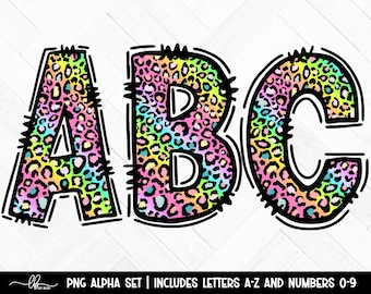 Rainbow Leopard Print Alphabet: Doodle Letters PNG (Digital Download)