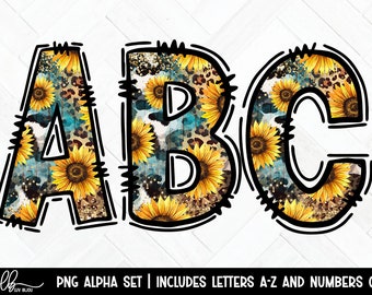 Sunflower Cheetah Doodle Alphabet: Country Letters PNG (Digital Download)