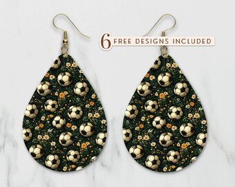 Floral Soccer Ball Teardrop Earring Design, Sports Sublimation Template, Digital PNG for DIY Jewelry