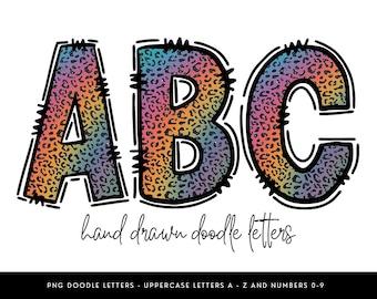 Rainbow Leopard Alphabet PNG: Doodle Animal Print Font (Digital Download)