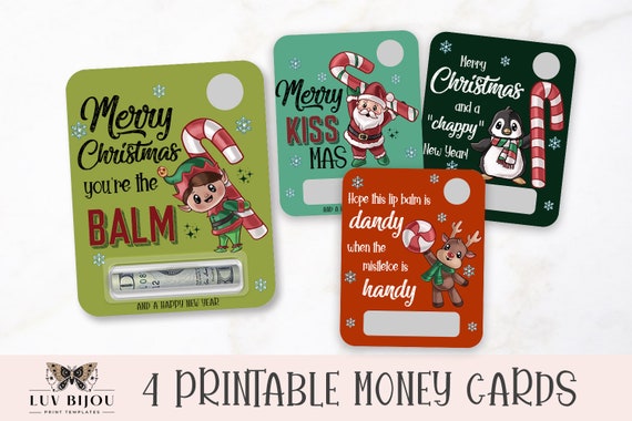 Cute Christmas Printable Card, Christmas Money Card Holders, Print Then Cut Lip Balm Cards, Stocking Stuffer Idea, You're The Balm - 4 PNG