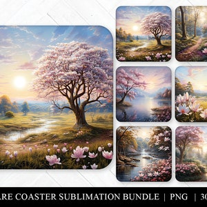 Fantasy Square Coaster Png, Sublimation Square Coasters, Floral Car Coaster Designs, Instant Download, Digital Download, Commercial Use Png