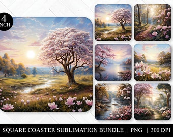 Floral Fantasy Coaster PNG: Square Sublimation Designs (Digital Download)