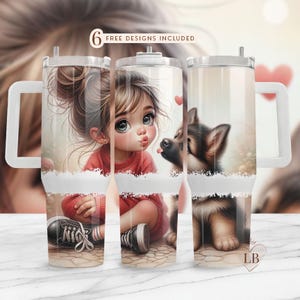 Cute Girl Dog 40oz Tumbler Wrap, Digital Download PNG, 40oz Tumbler Wrap Design, Cartoon Girl and Dog Art, DIY Tumbler Design