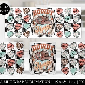 Western Sublimation Design, Cowboy 11 & 15 oz Mug Wrap, Valentines Day Western PNG, Western Coffee Cup Sublimation Design Template PNG